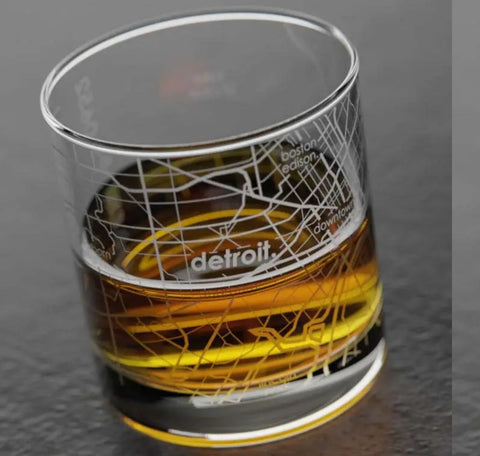 Detroit Mi Map Rocks Whiskey Glass
