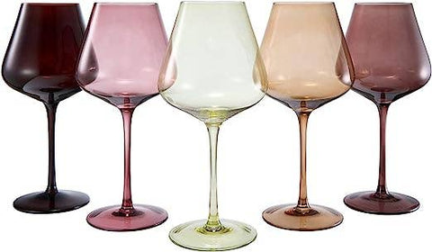 Colored Crystal Wine Glass Set of 5- 20 oz Glasses